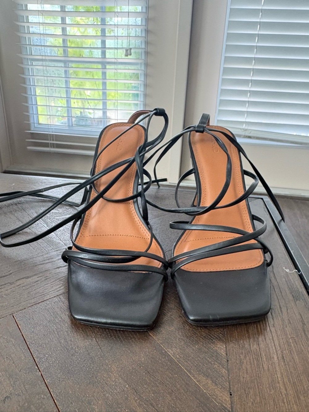 Black Square-Toe Lace-Up Women's Heels
